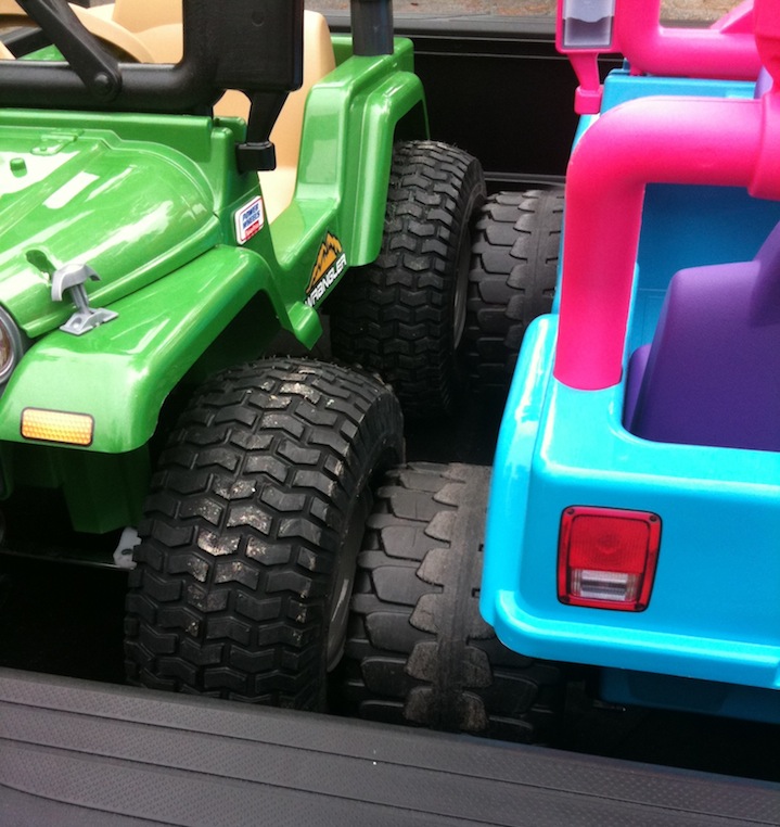 Power Wheels Jeep with rubber tires and wheels from Lowes or Home Depot